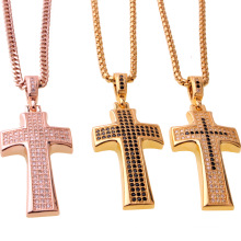 Fashion Brass Charms Cross Pendants Collier avec Zircon Micro Incrup